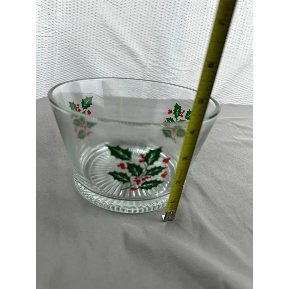Vintage Indiana Glass Christmas Holly Berry‎ Glass Bowl Holiday Serving Dish